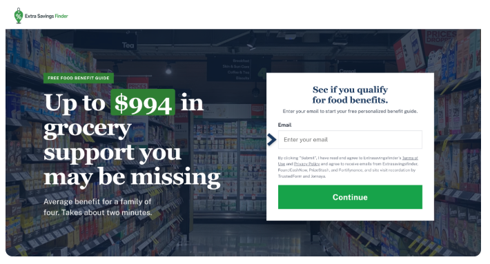 Preview of the grocery support offer page